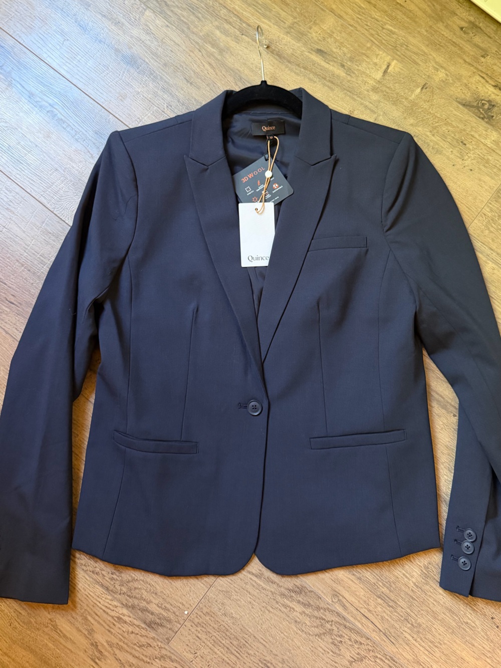 Quince Italian Wool Tailored Blazer Navy M